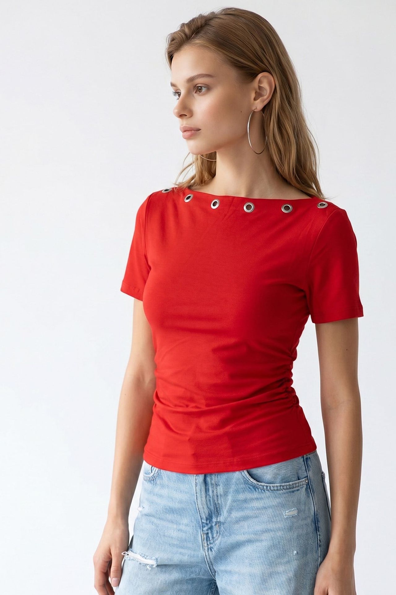 MIXRAY Women's Slim Fit Boat Neck T-Shirt 4