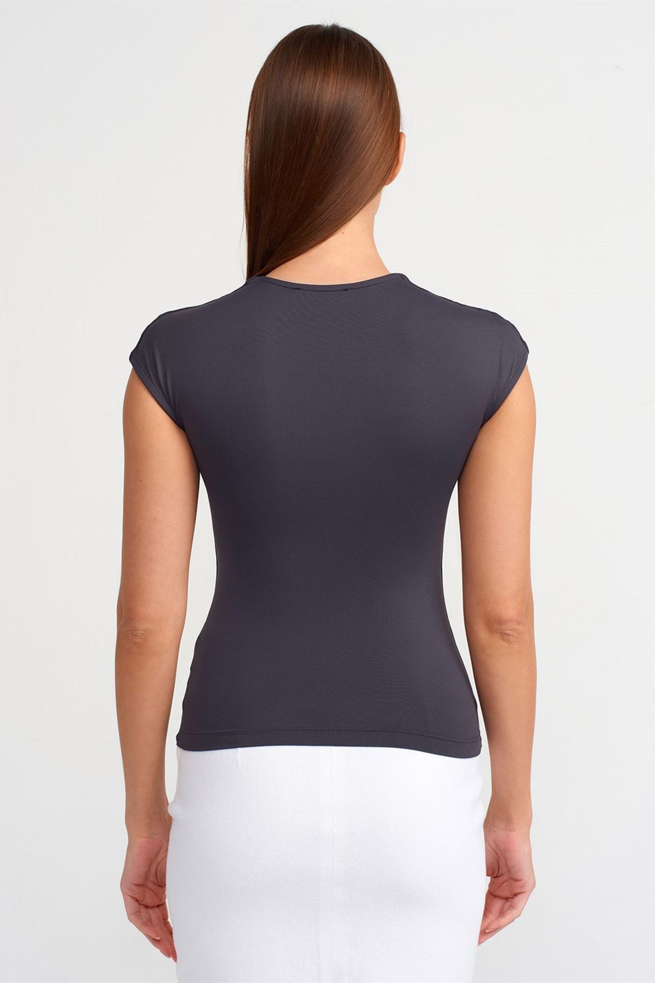 DILVIN Kadın Slim Fit Bisiklet Yaka Tişört 2
