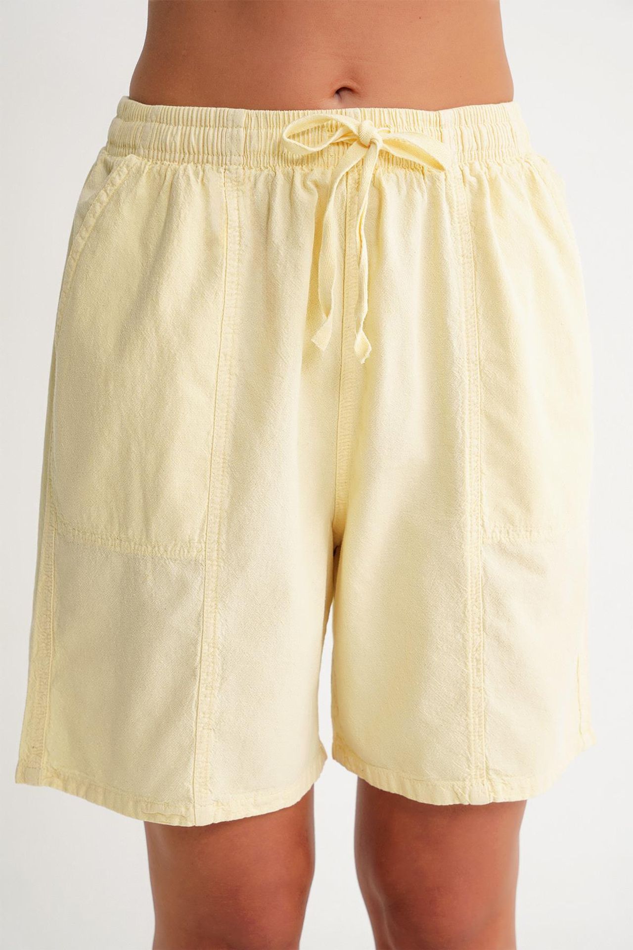 Mixray High Waist Cotton Drawstring Mini Shorts