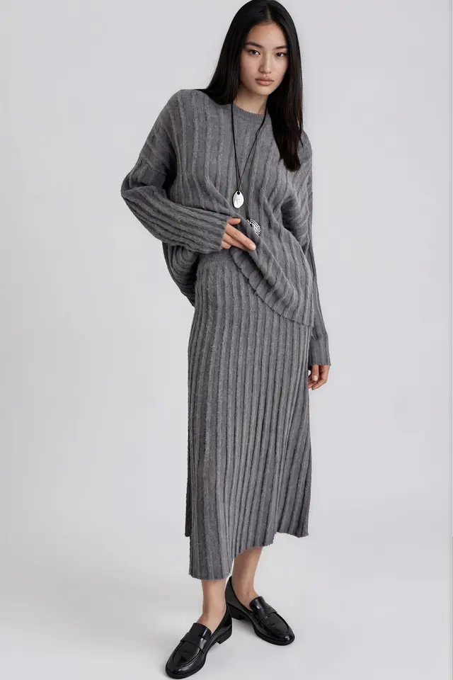 Mixray Textured Oversized Sweater & Skirt Knit Co-ord Set