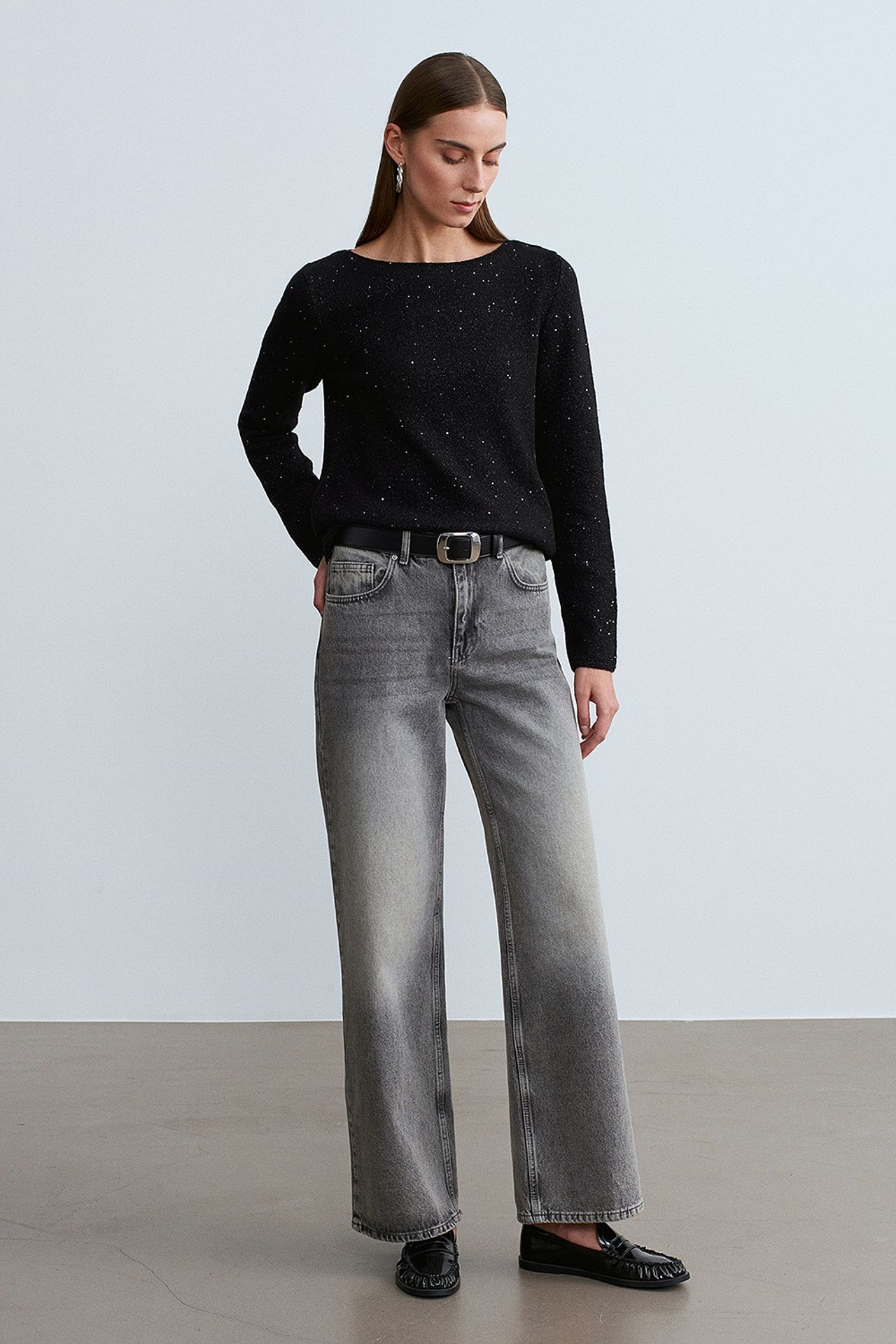 DILVIN Boat Neck Sequin Knit Sweater