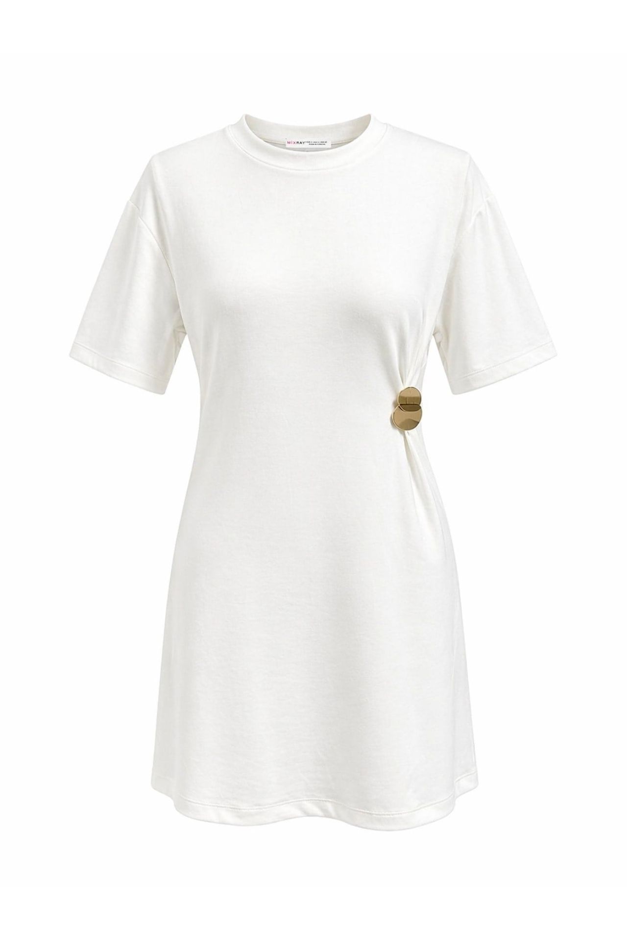 MIXRAY Crew Neck Mini T-Shirt Dress with Stone Accessory 1