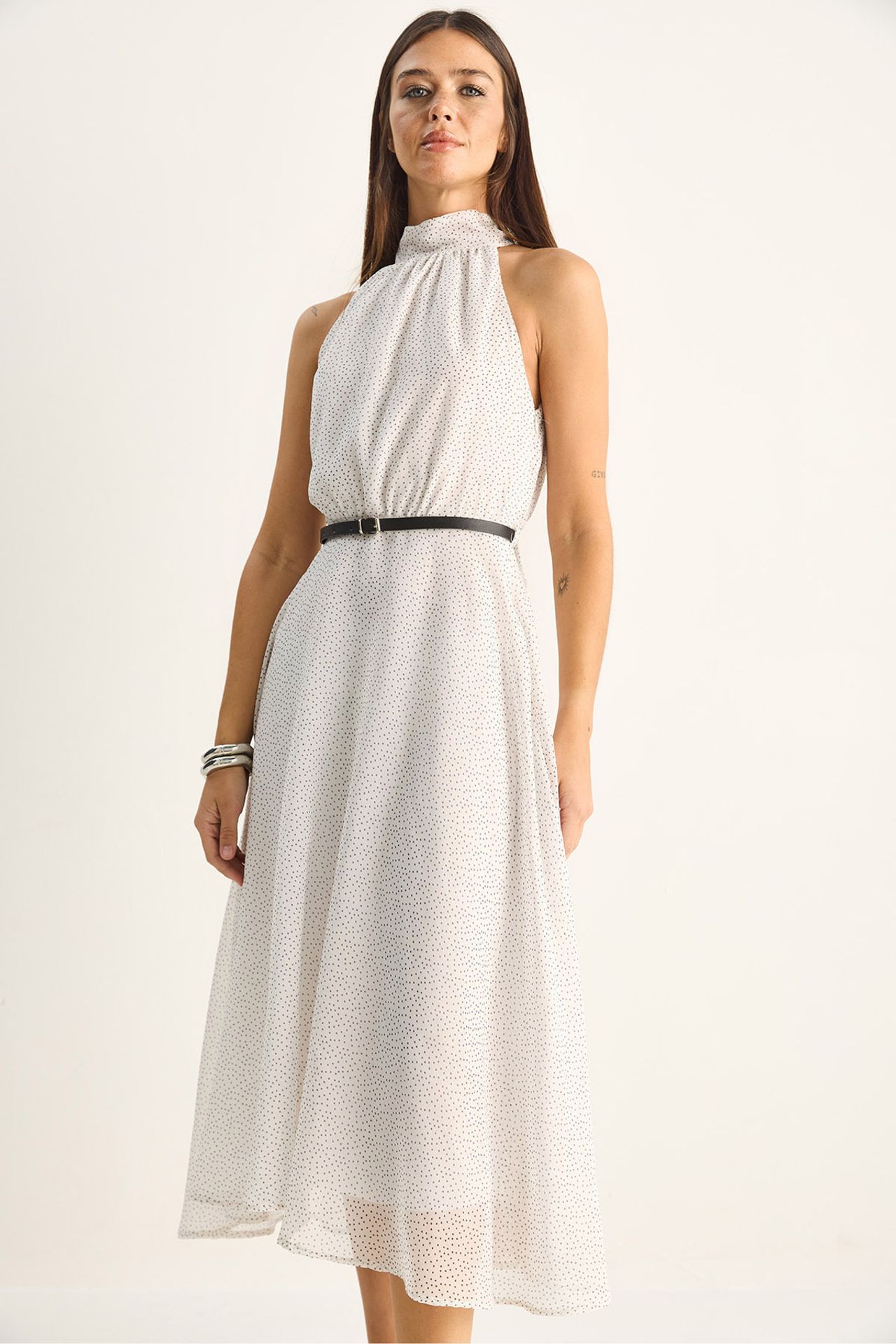 LUCCI Polka Dot Halter Midi Dress 5