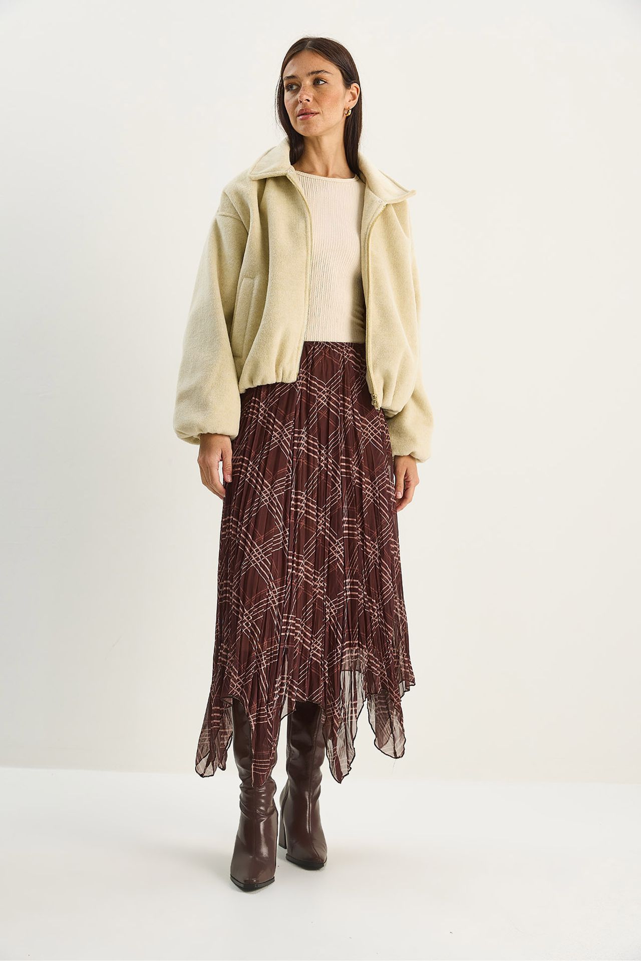 LUCCI Lined Checkered Midi Skirt 2