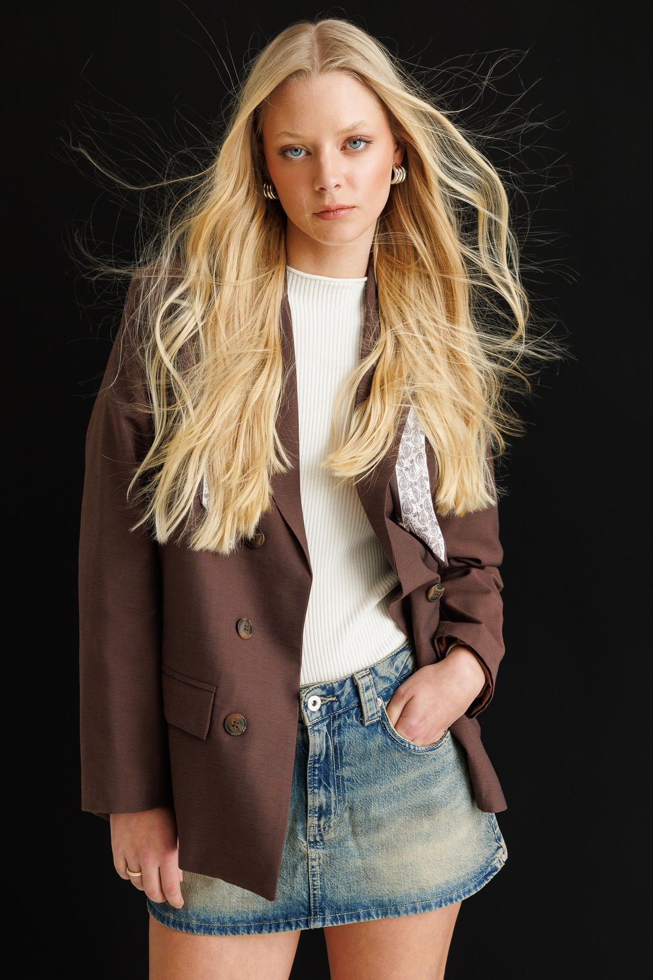 MIXRAY Long Sleeve Button Closure Patch Blazer 5