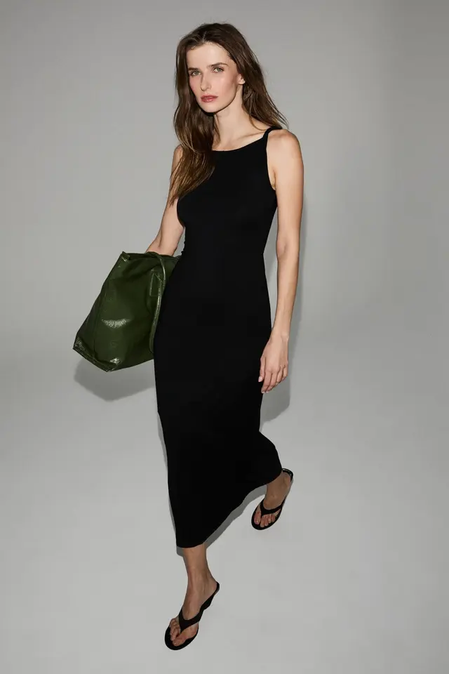 GRIMELANGE Crew Neck Fitted Maxi Dress