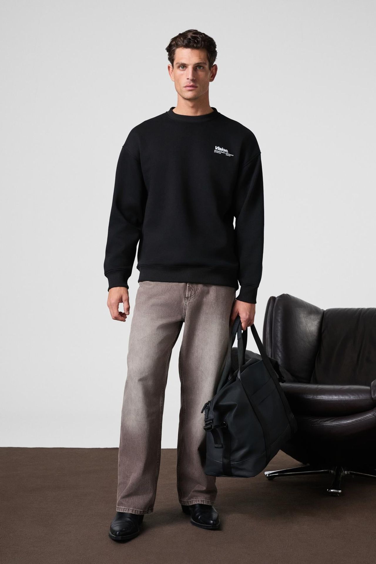 GRIMELANGE Baskılı Geniş Kalıp Bisiklet Yaka Sweatshirt 2