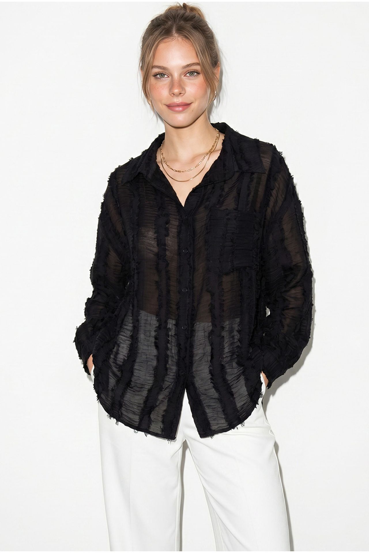 LUCCI Oversized Striped Woven Shirt 4