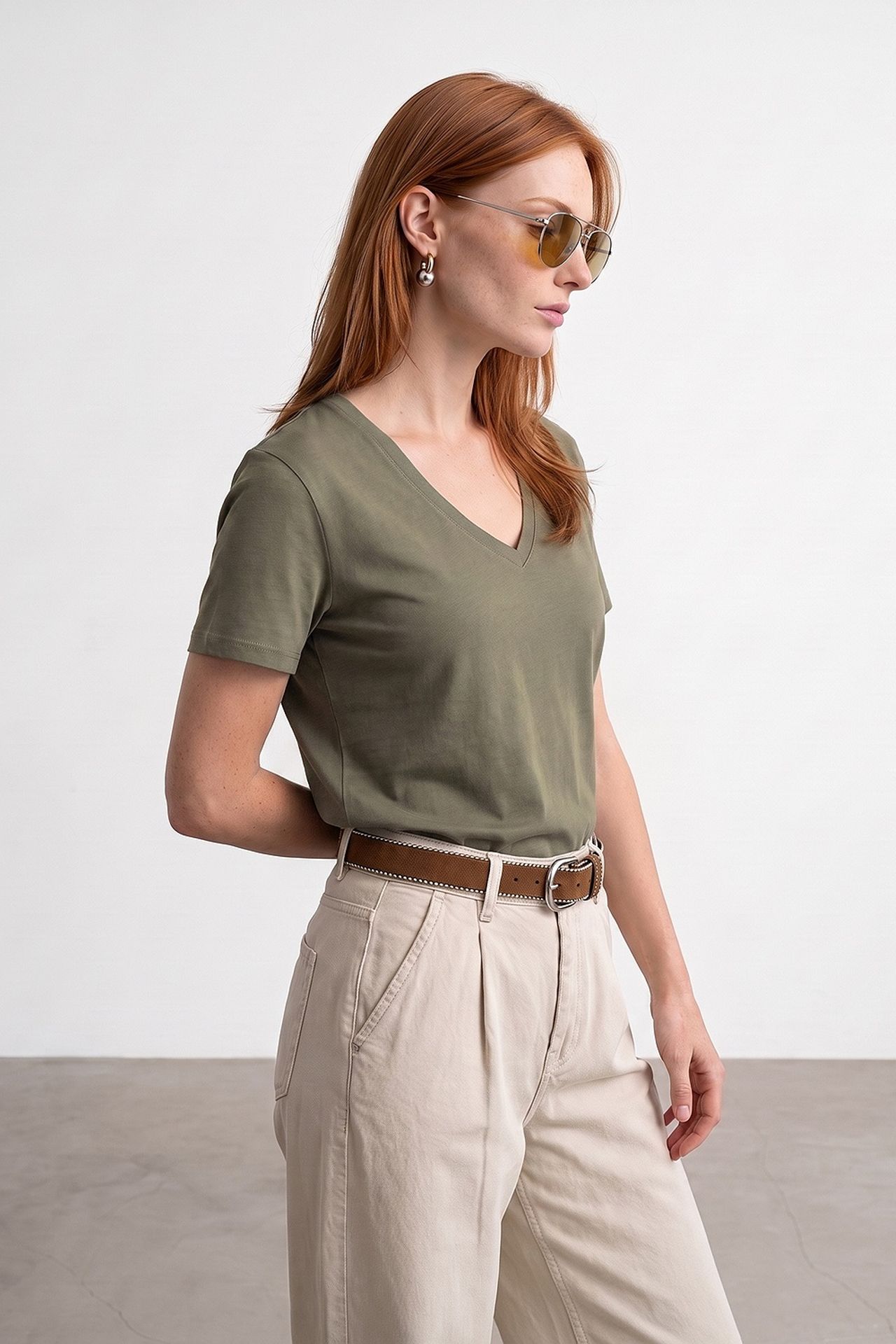DILVIN Cotton Tencel V-Neck Short-Sleeve Blouse 1