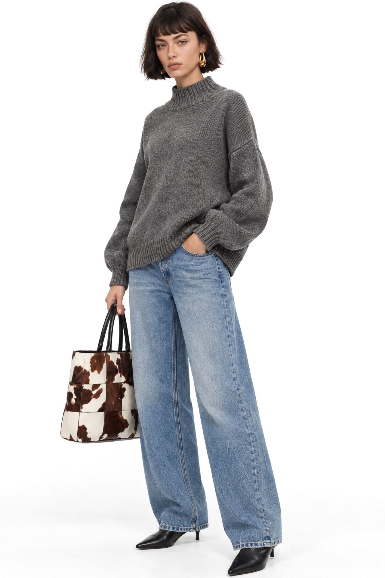Mixray Relaxed Fit Crew Neck Thick Knit Sweater 4