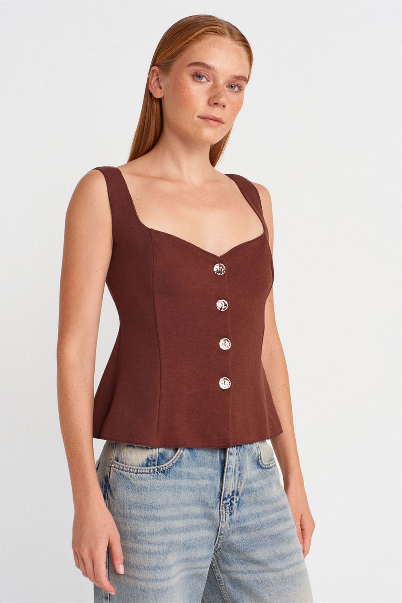 DILVIN Dar Kesim Kolsuz Peplum Bluz 1