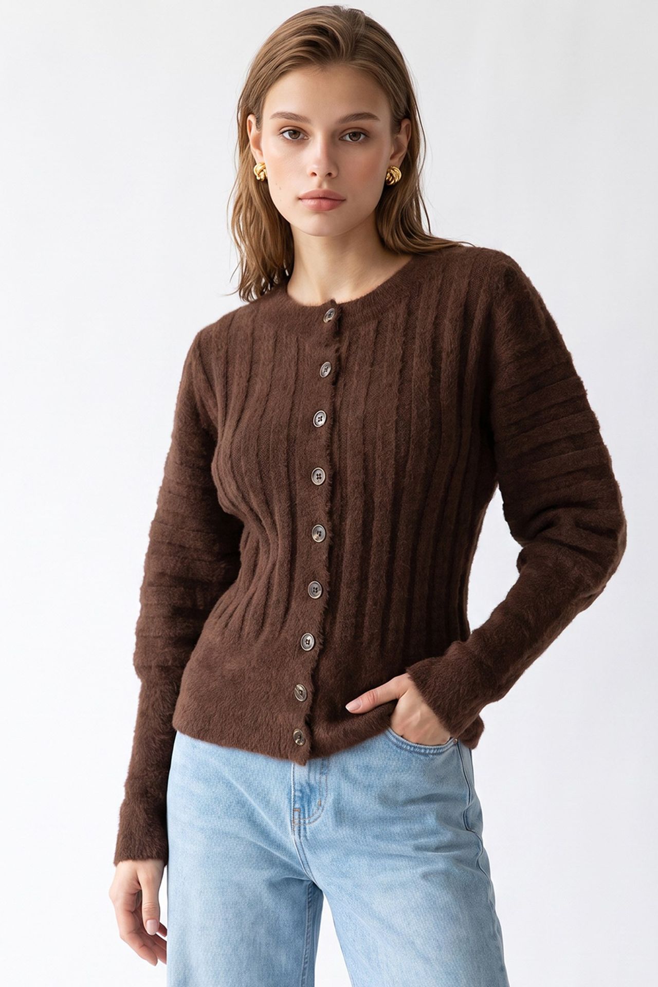 MIXRAY Women's Crew Neck Cardigan 3