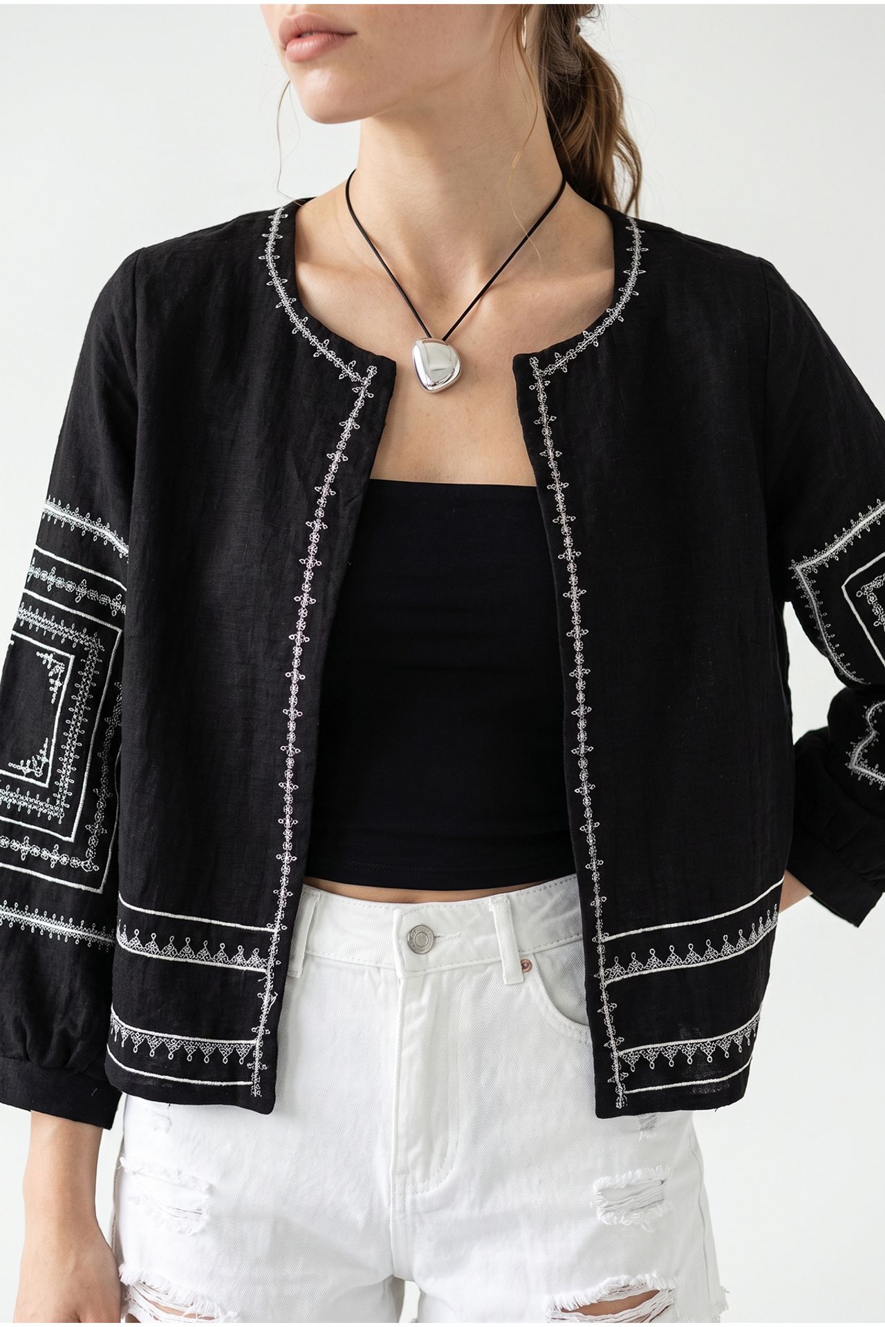 LUCCI Embroidered Crew Neck Casual Jacket 6