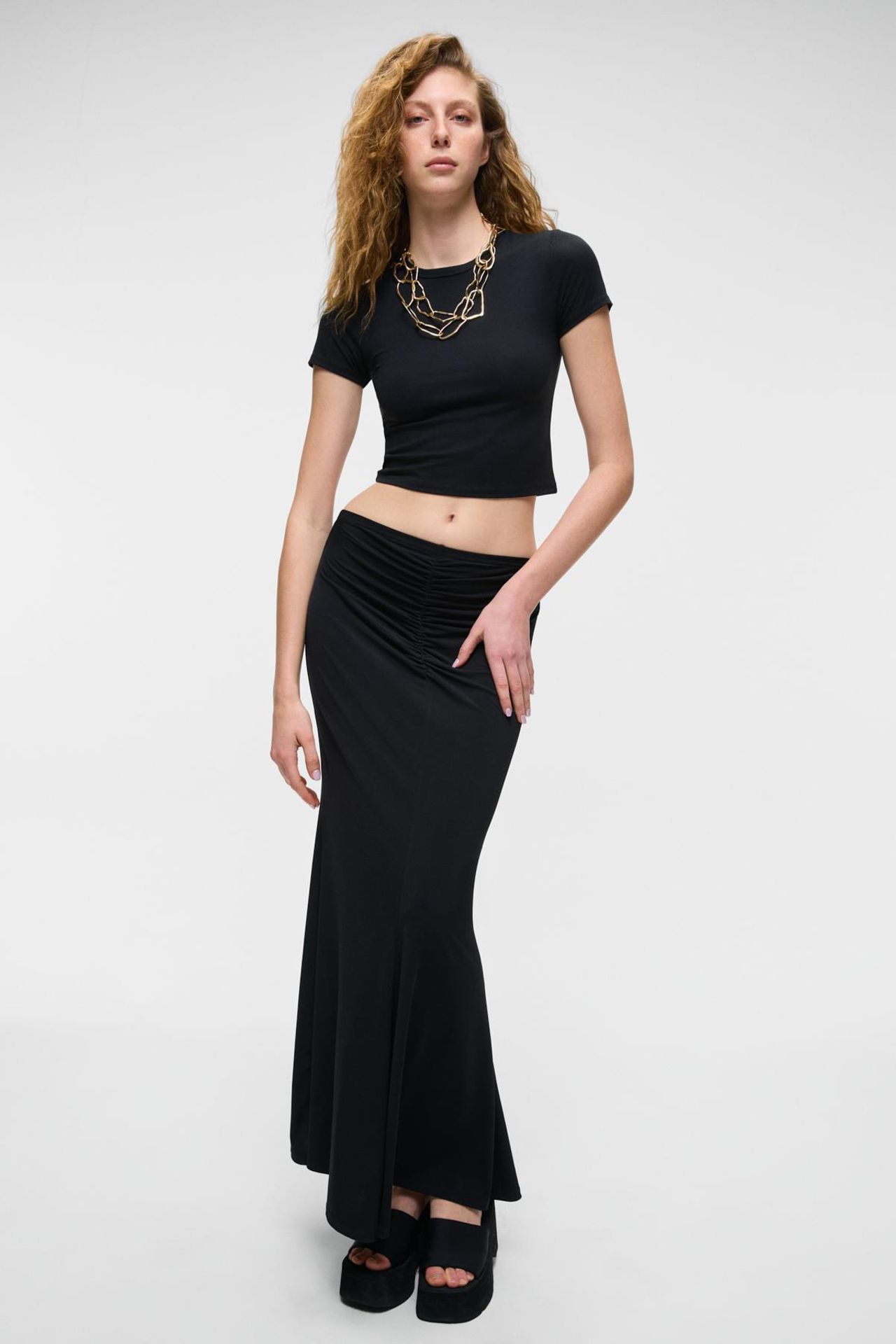 GRIMELANGE Shirred Mid Waist Maxi Skirt 3