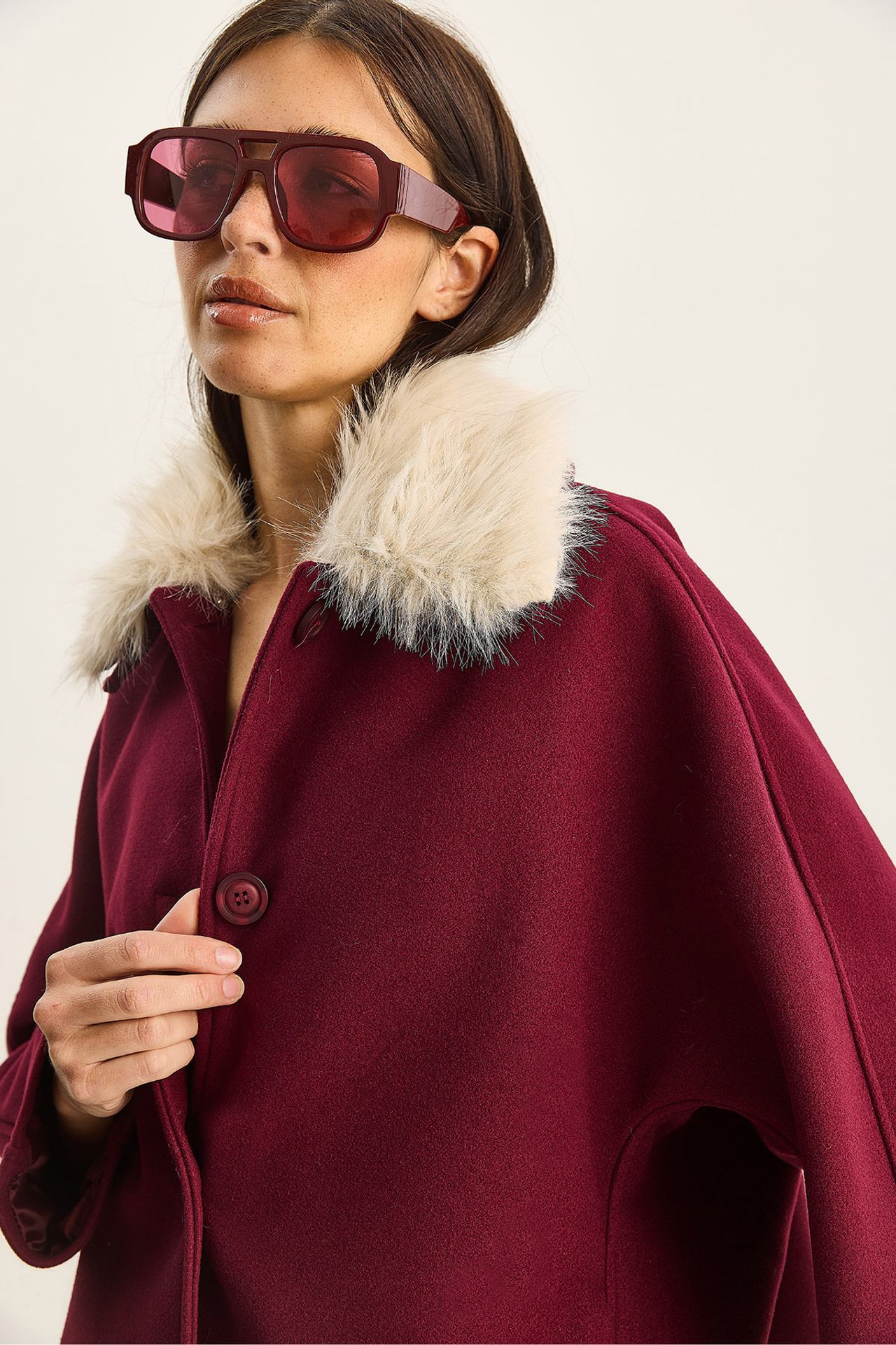 LUCCI Oversized Plush Coat with Fur Collar 4