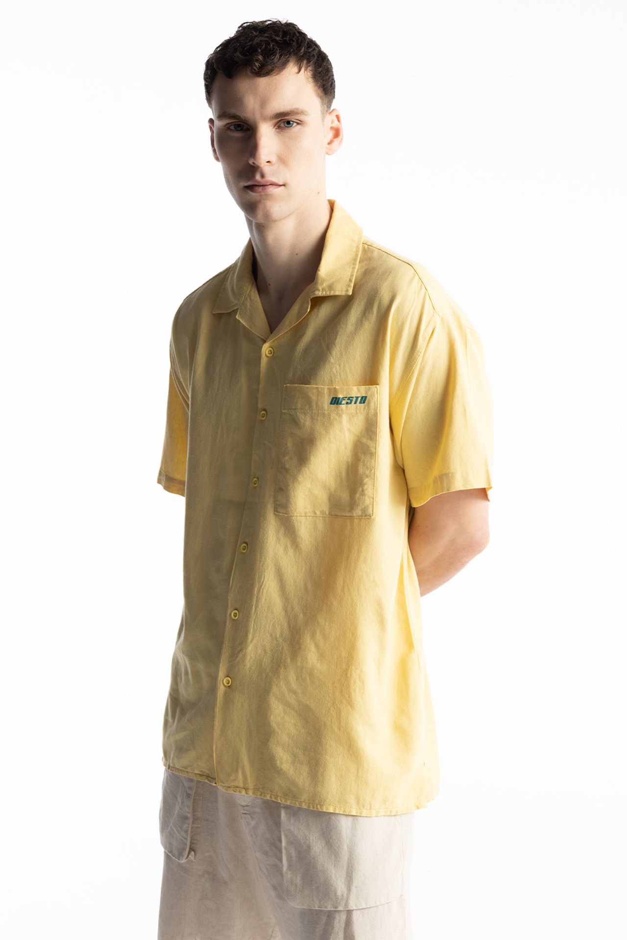 GIESTO Linen Blend Short Sleeve Button-Up Shirt with Pocket 1