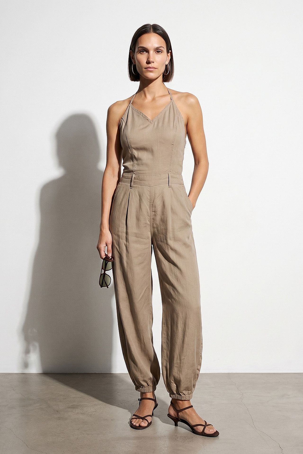 DILVIN Long Tencel Halter Jumpsuit