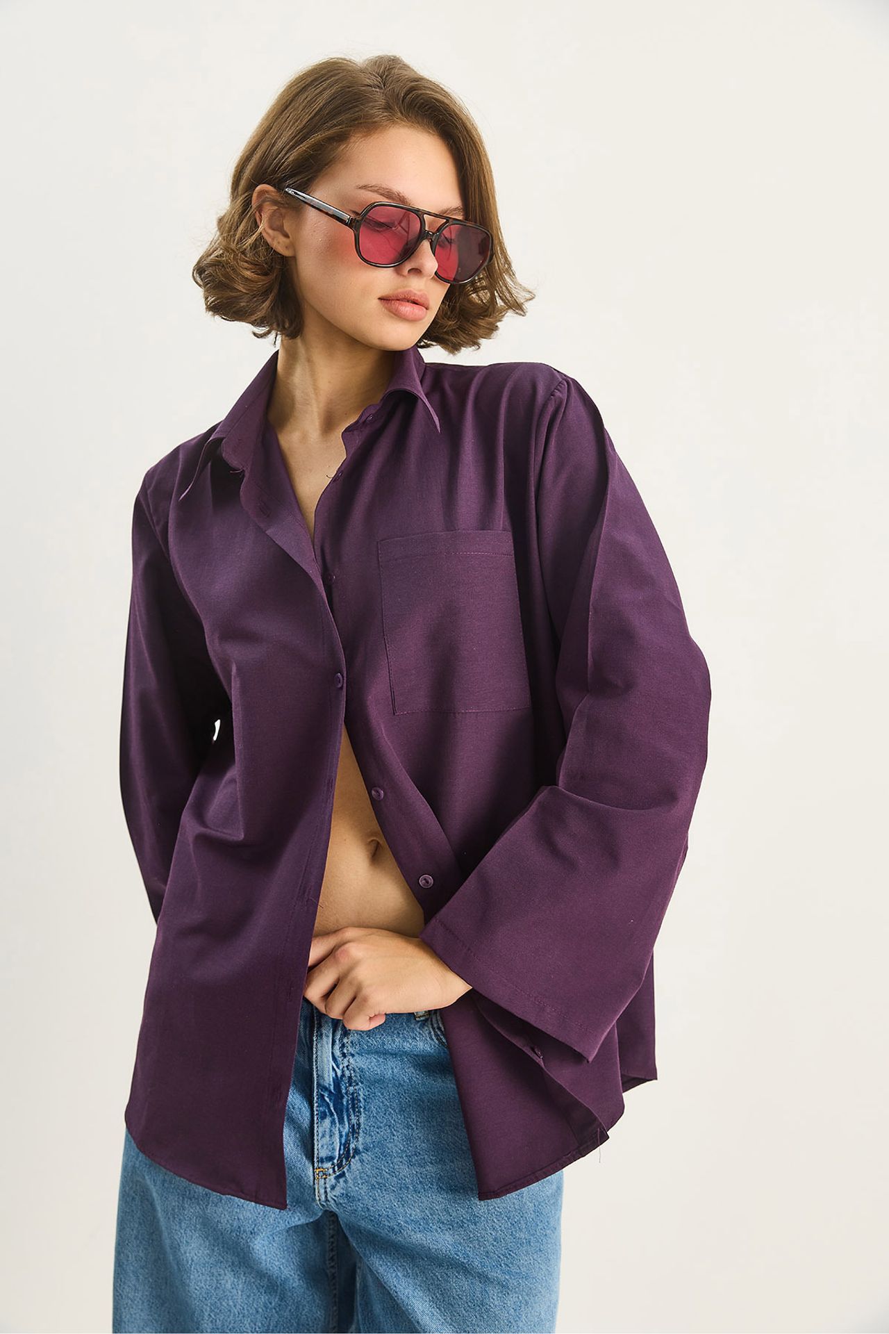 LUCCI Oversized Poplin Shirt with Pockets
