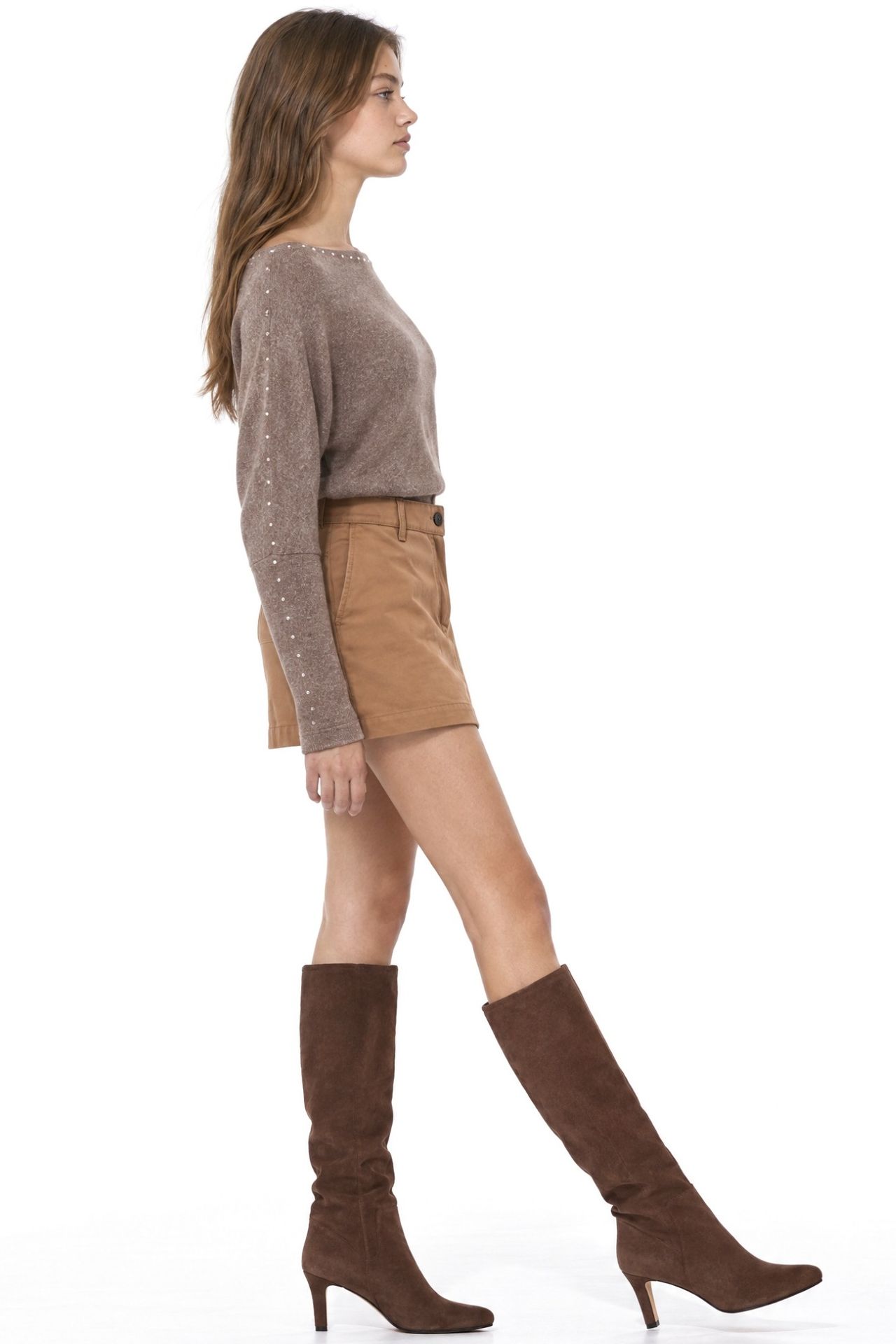 BUSEM Boat Neck Blouse with Stone Accessory
