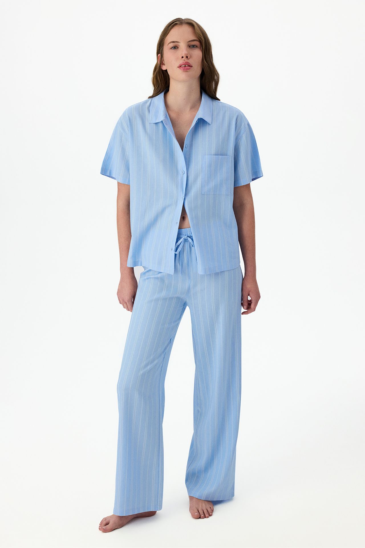 PENTI Vacation Striped Short Sleeve Shirt Pants Pajama Set 3