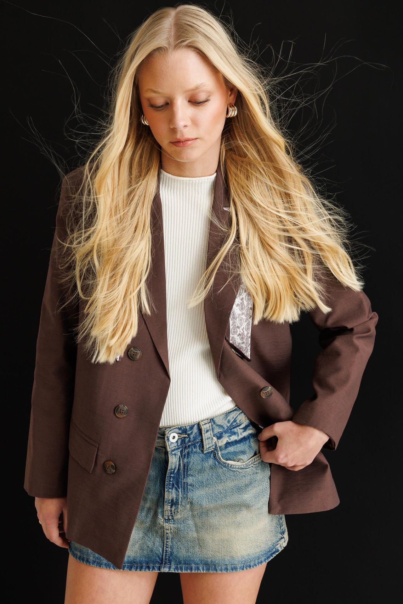 MIXRAY Long Sleeve Button Closure Patch Blazer 6