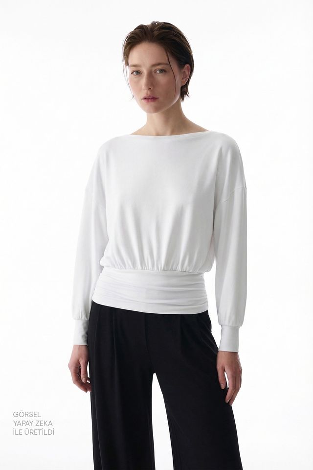 PENTI Boat Neck Waist Detail Modal Top