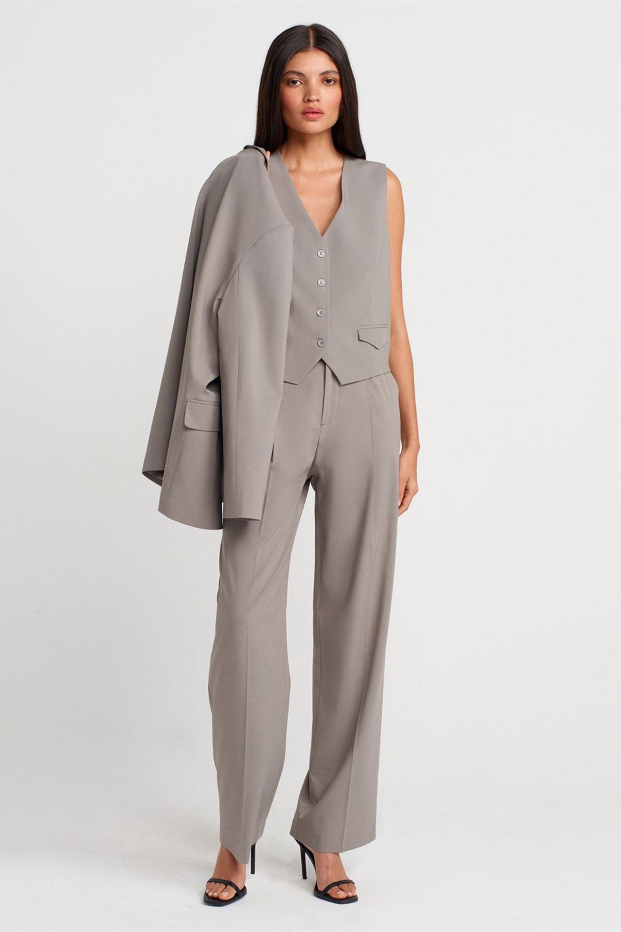 DILVIN Women's V-neck Woven Waistcoat 4