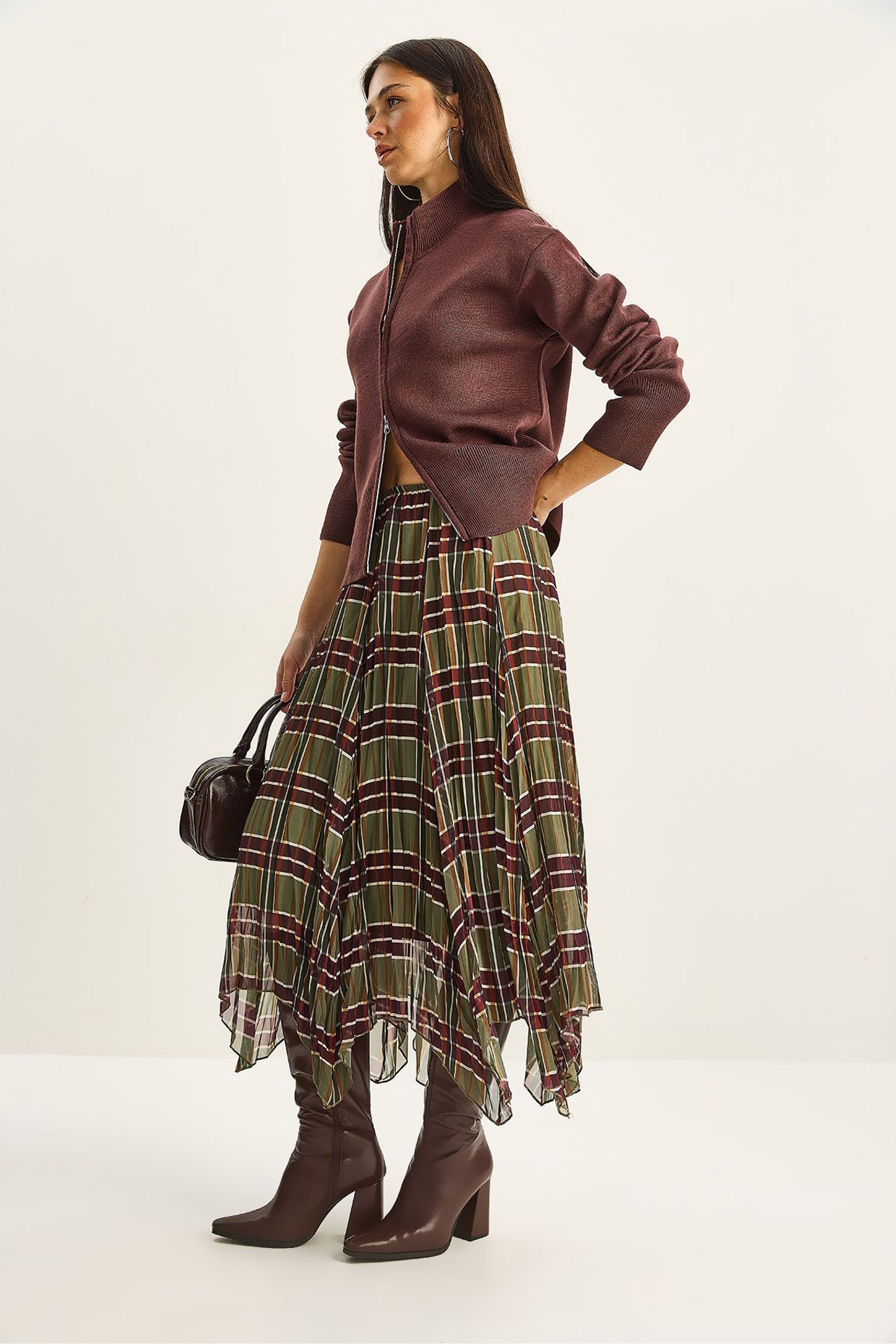 LUCCI Lined Checkered Midi Skirt 3