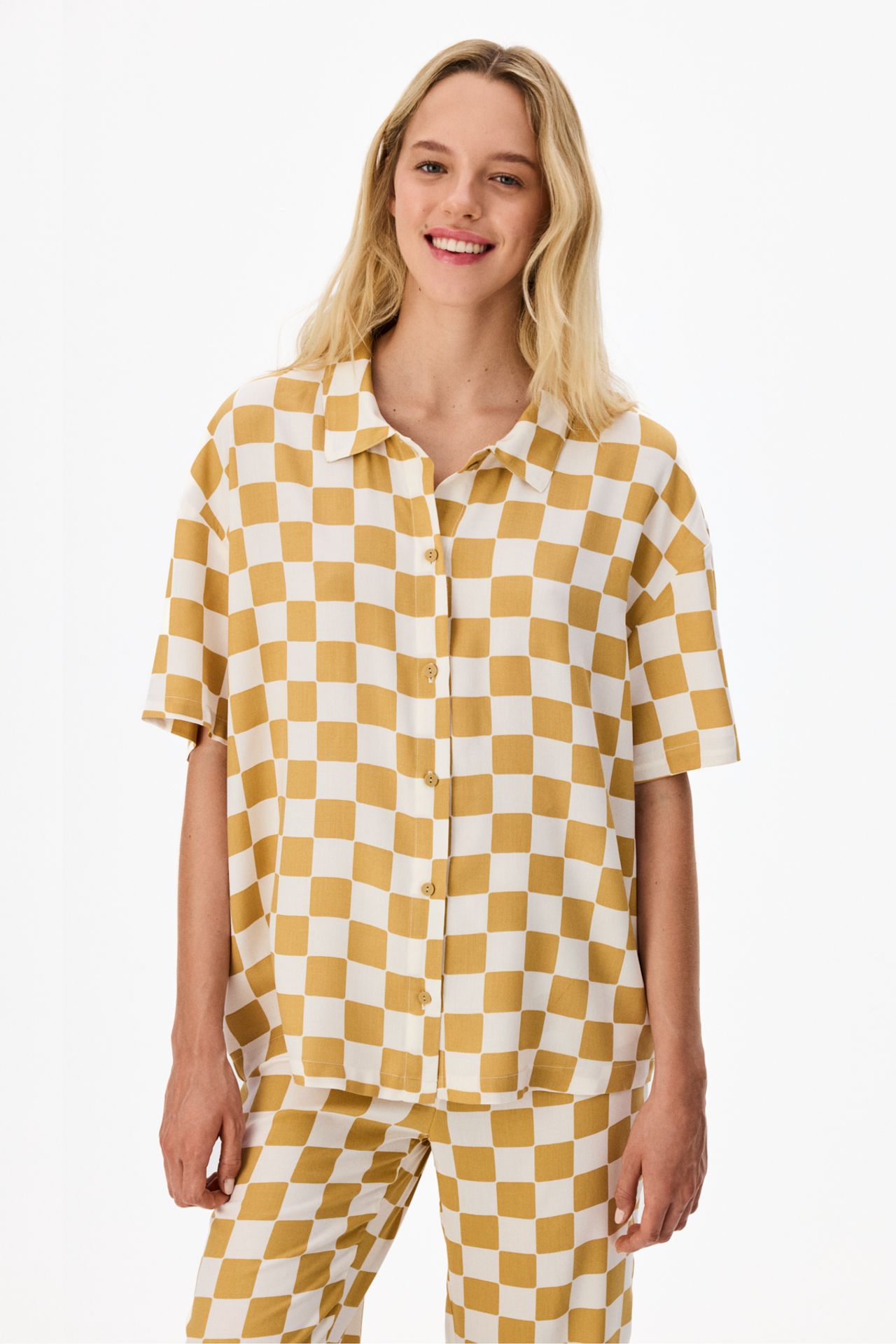 PENTI Hannah Dama Pattern Short Sleeve Shirt And Trousers Pajama Set 2