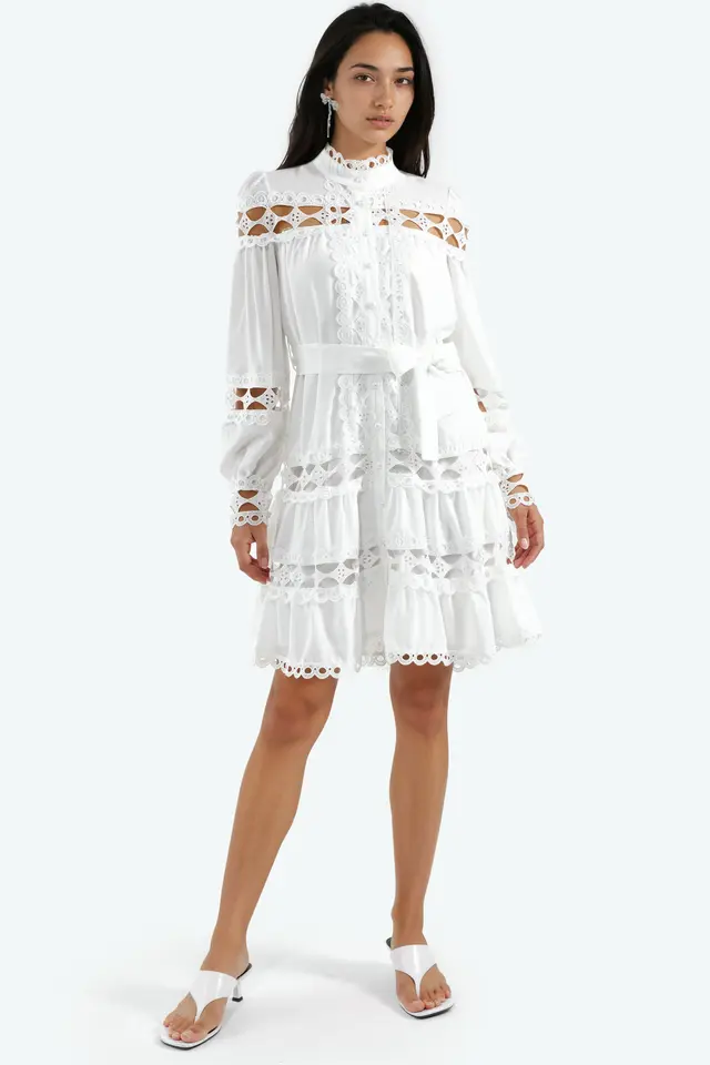 MSN Belted Lace Mini Dress