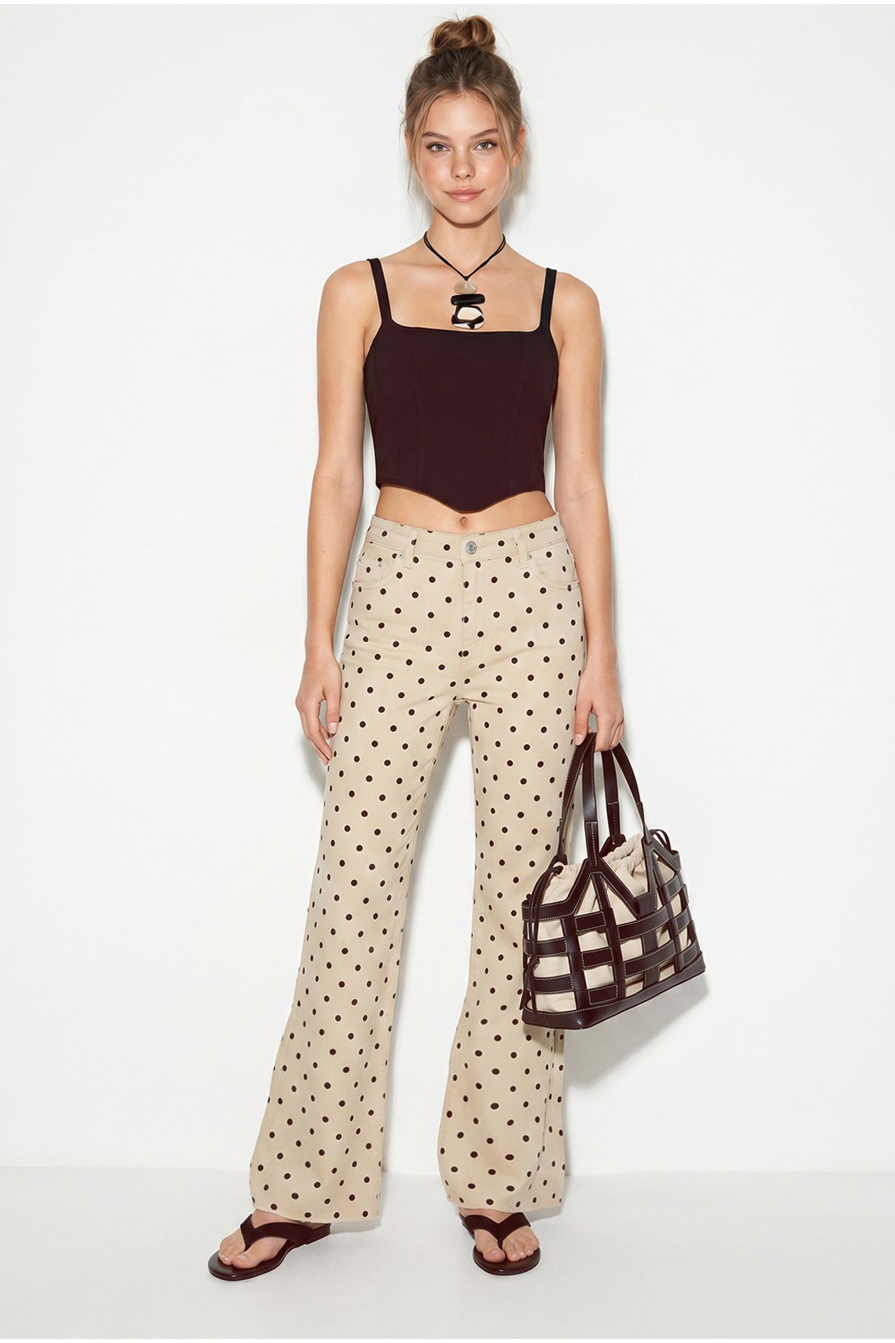 LUCCI Women’s Mid-Waist Polka Dot Flare Jeans 2