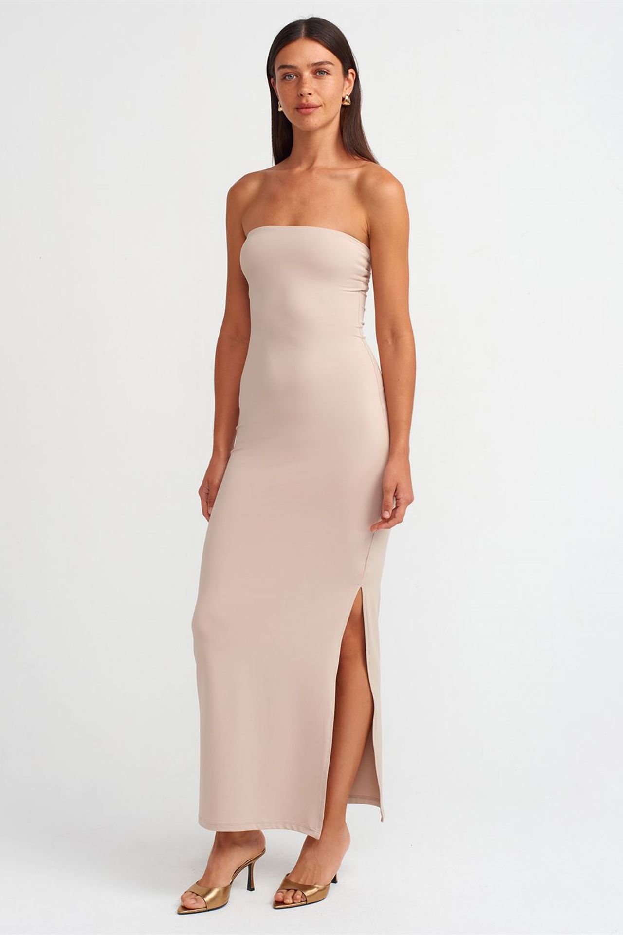 DILVIN Strapless Bodycon Maxi Dress With Slit 1