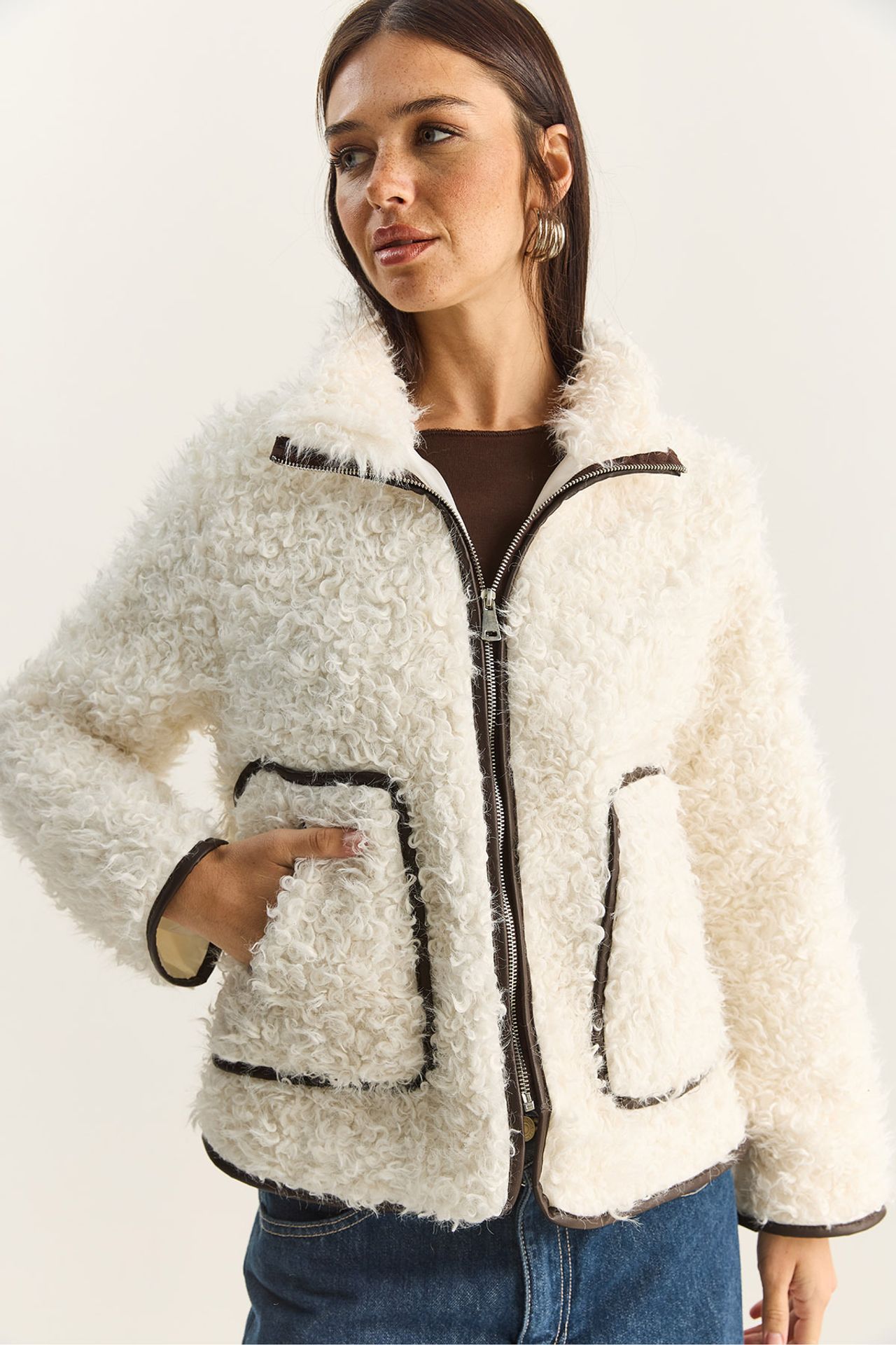 LUCCI Faux Leather Detailed Plush Jacket 4
