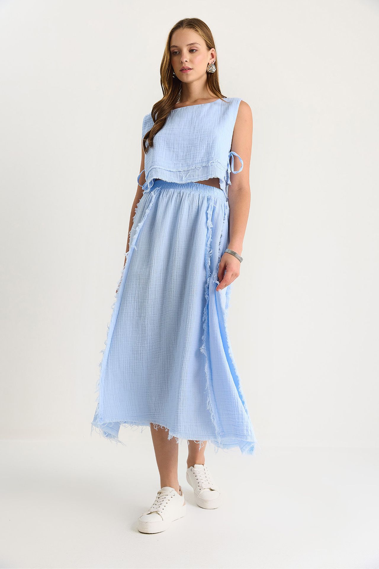 LUCCI Textured Blouse & Skirt Muslin Fabric Two-Piece Set 4