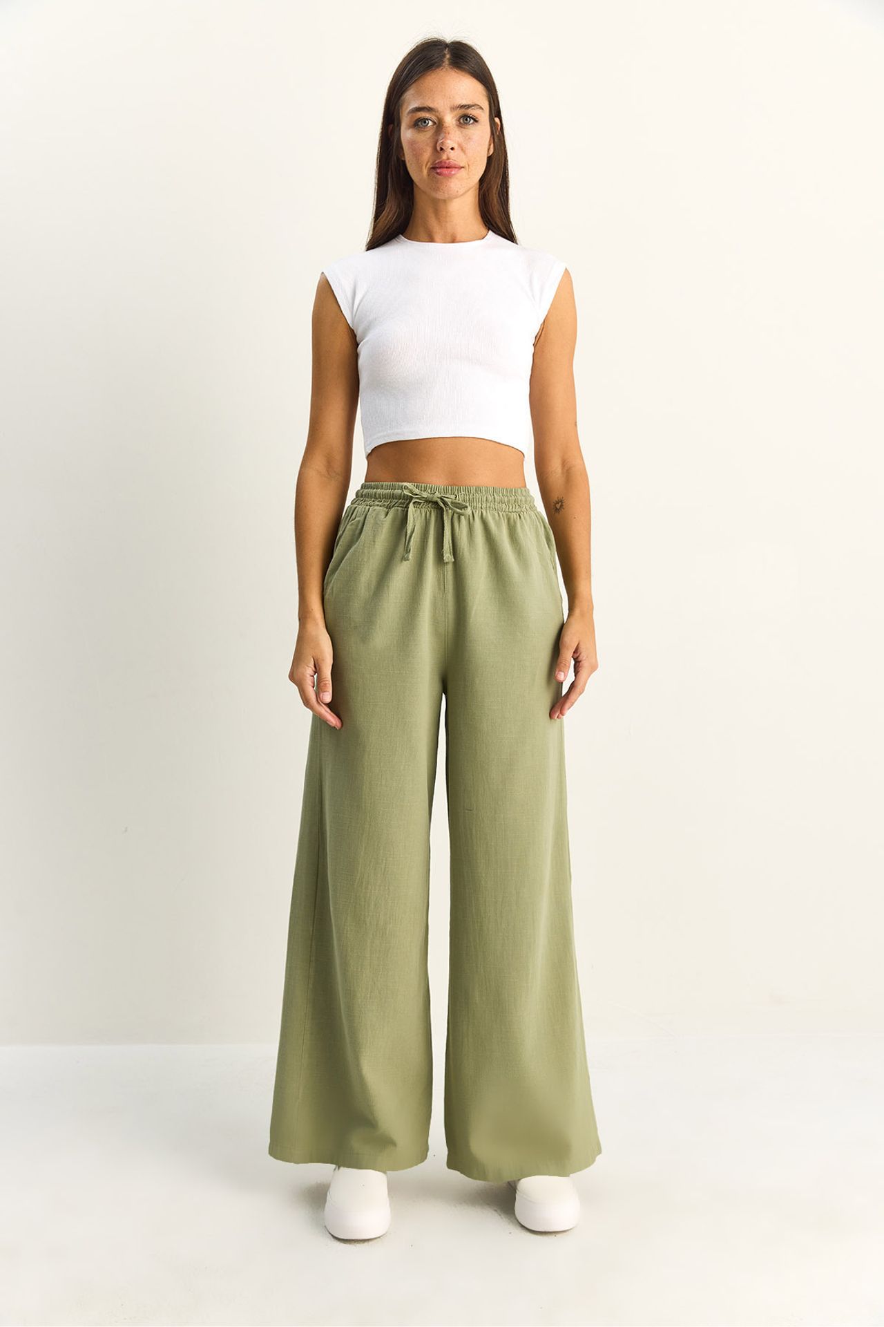 LUCCI Wide Leg Cotton Trousers with Drawstring Waist 2