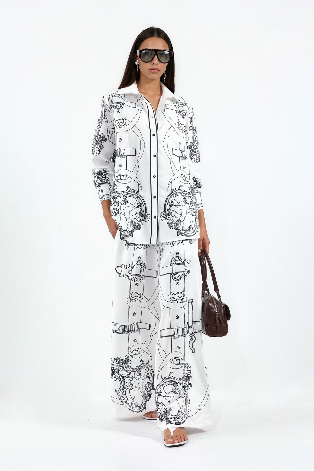 MSN Printed Shirt And Wide-Leg Trouser Set 1