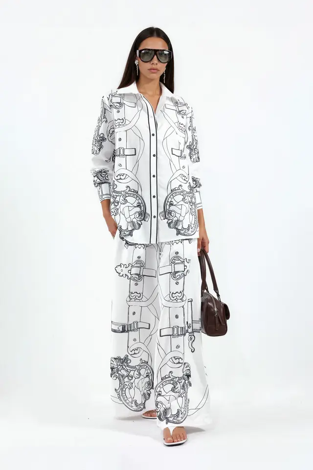 MSN Printed Shirt And Wide-Leg Trouser Set
