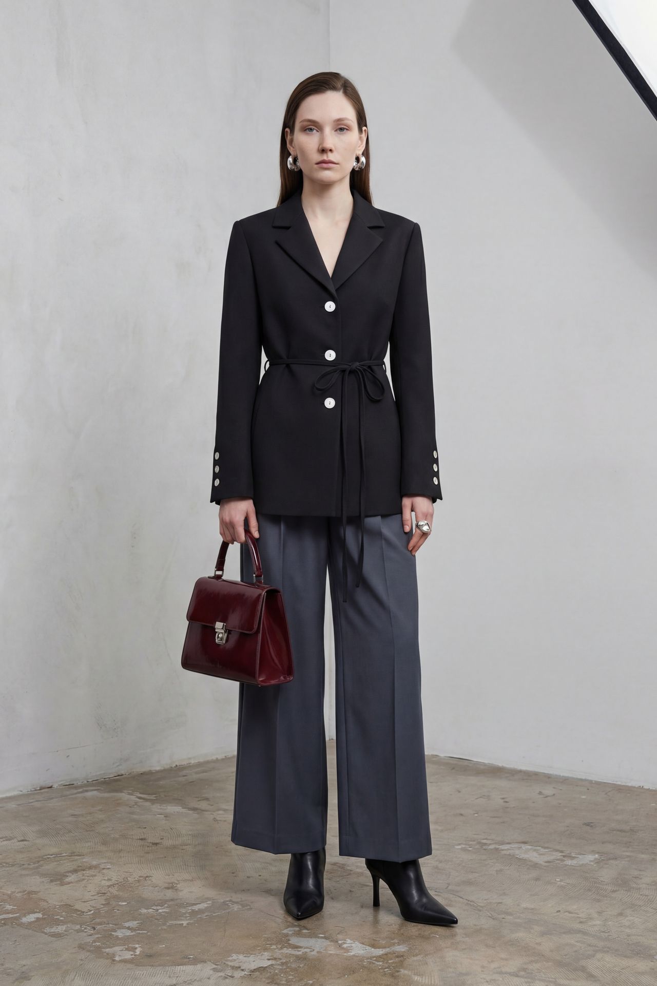MY FASHION Tie Detail Crepe Blazer Jacket 3