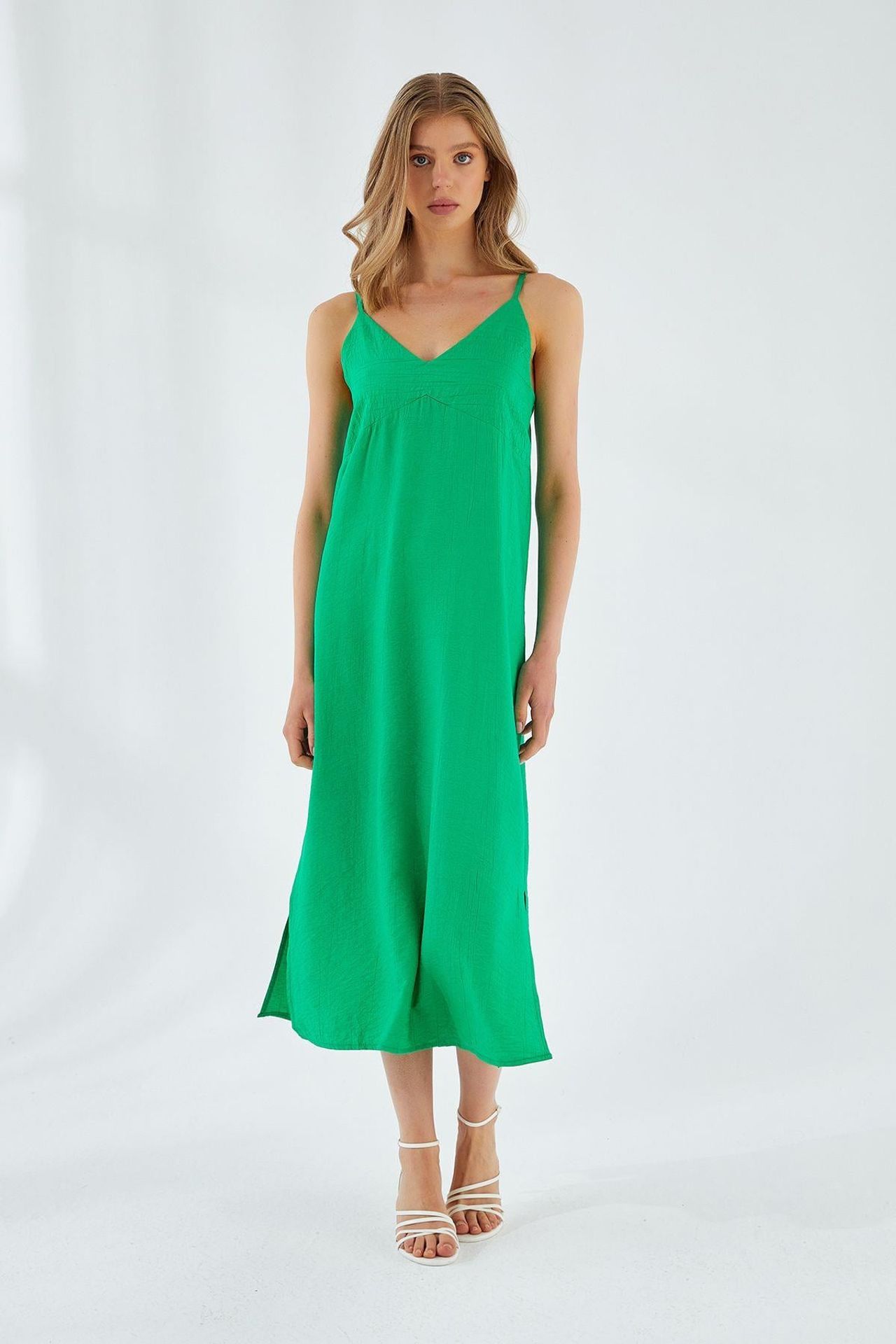 Mixray V-Neck Slit Midi Dress 1