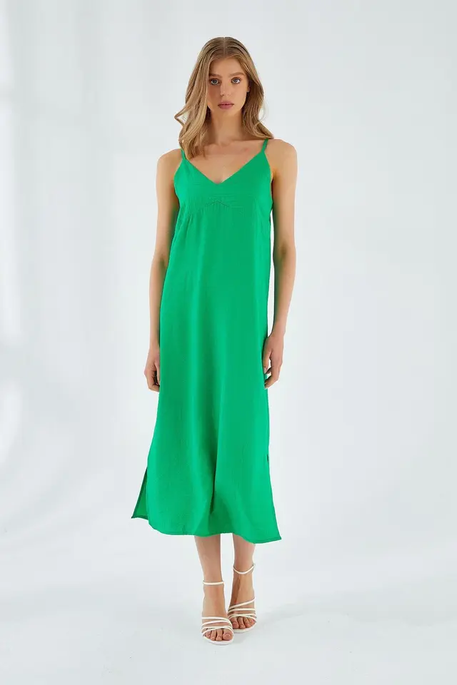Mixray V-Neck Slit Midi Dress