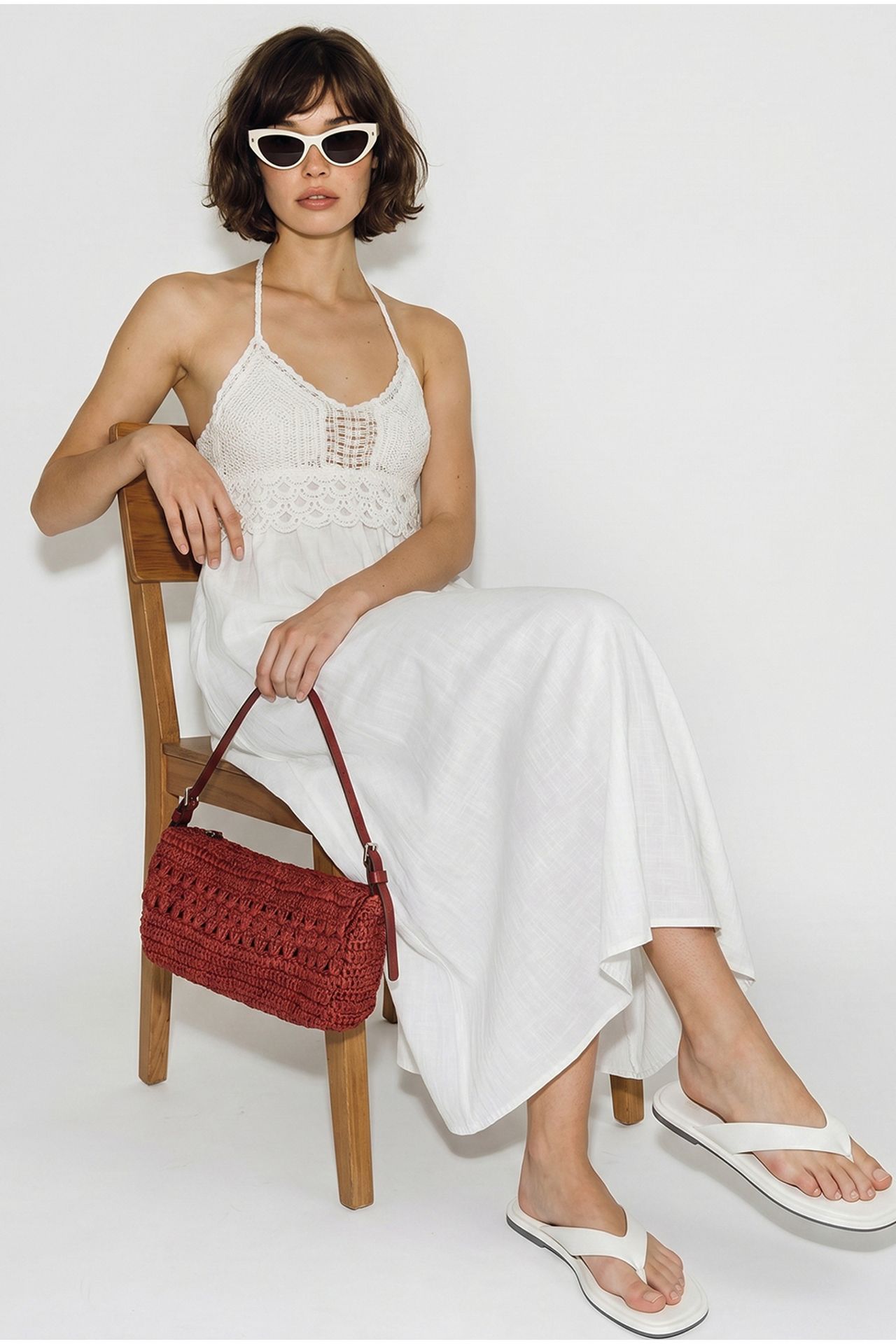 LUCCI Halter Lace A-Line Midi Dress 4