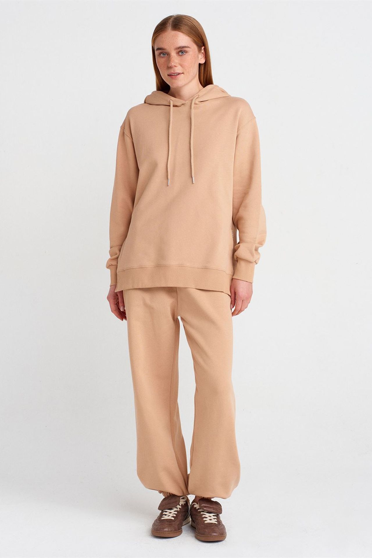 DILVIN Oversize Pamuklu Kapüşonlu Fermuarlı Sweatshirt 3