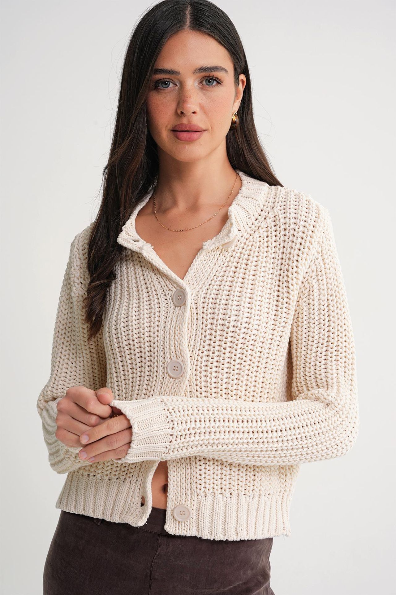 Mixray Textured Ribbed Knit Cardigan with Buttons 3