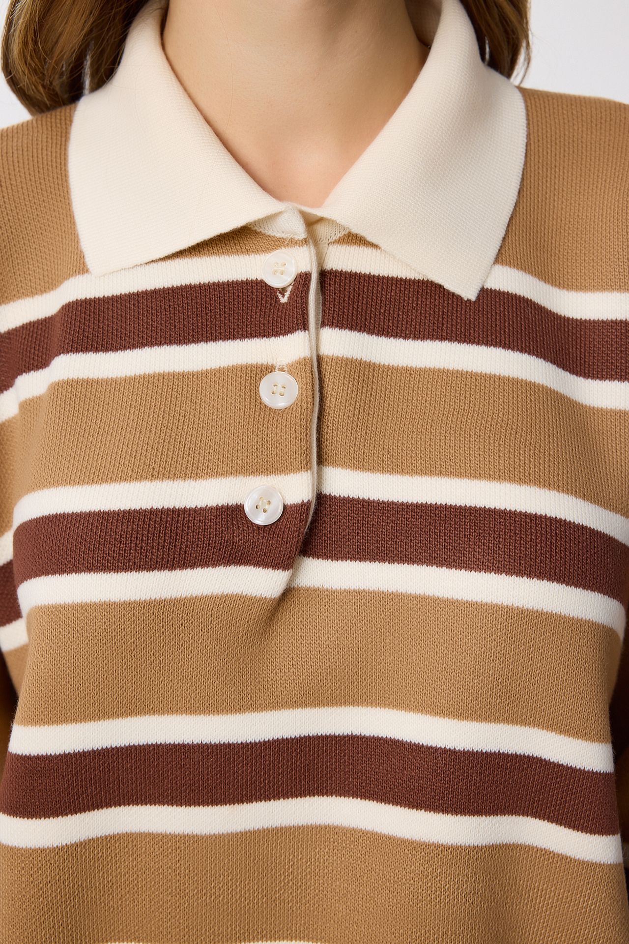 ISTANBUL Striped Sweater with Polo Collar 4
