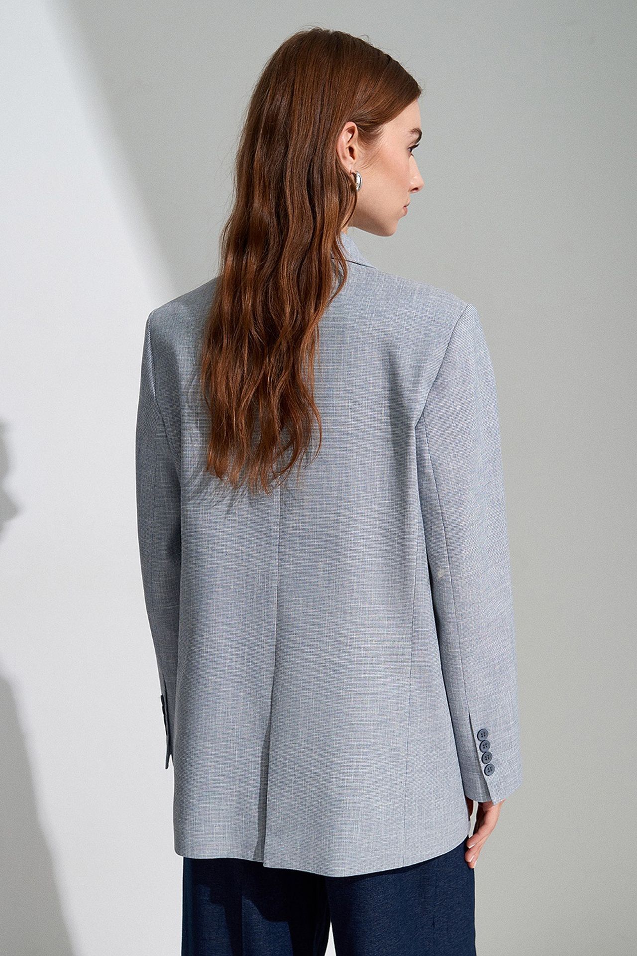DILVIN Long Shawl Collar Crepe Blazer 2