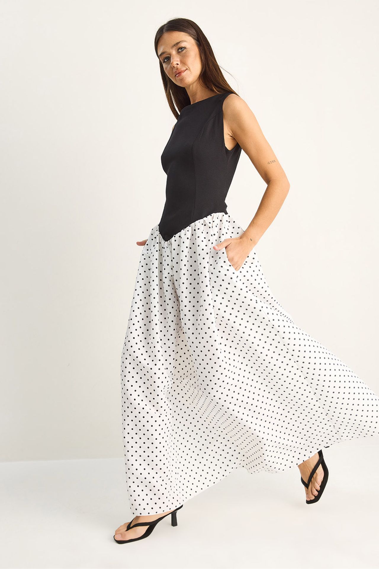 LUCCI Women's Polka Dot Maxi Dress With Pocket