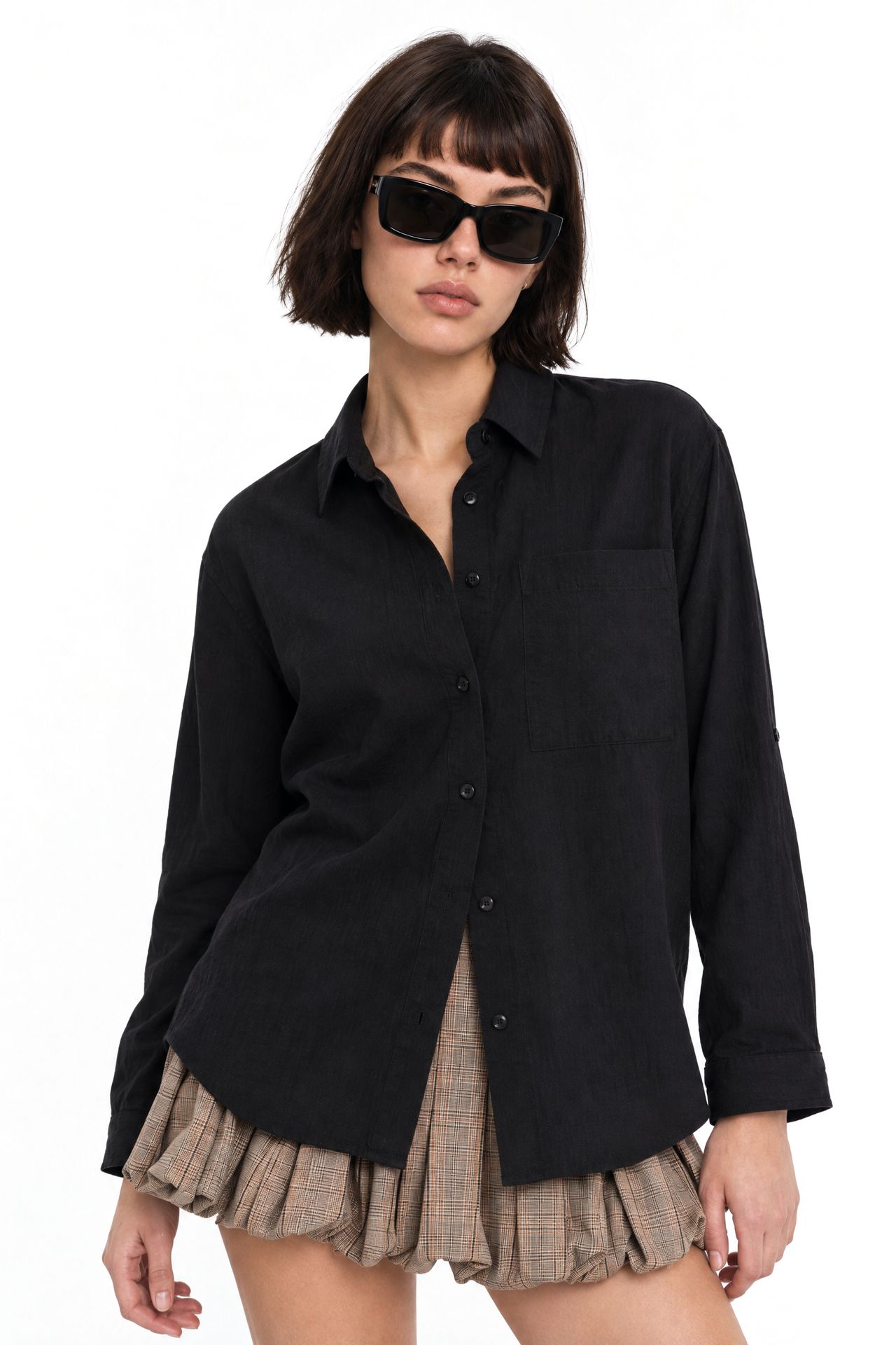 Mixray Long Sleeve Button-Up Shirt with Pocket 1