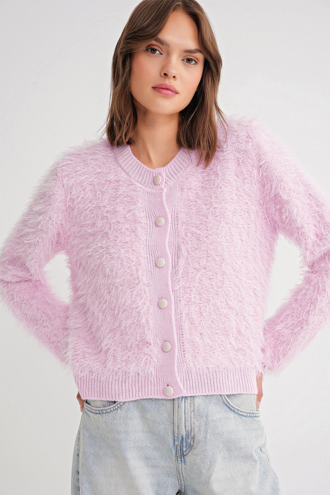 Mixray Buttoned Plush Textured Cardigan 2
