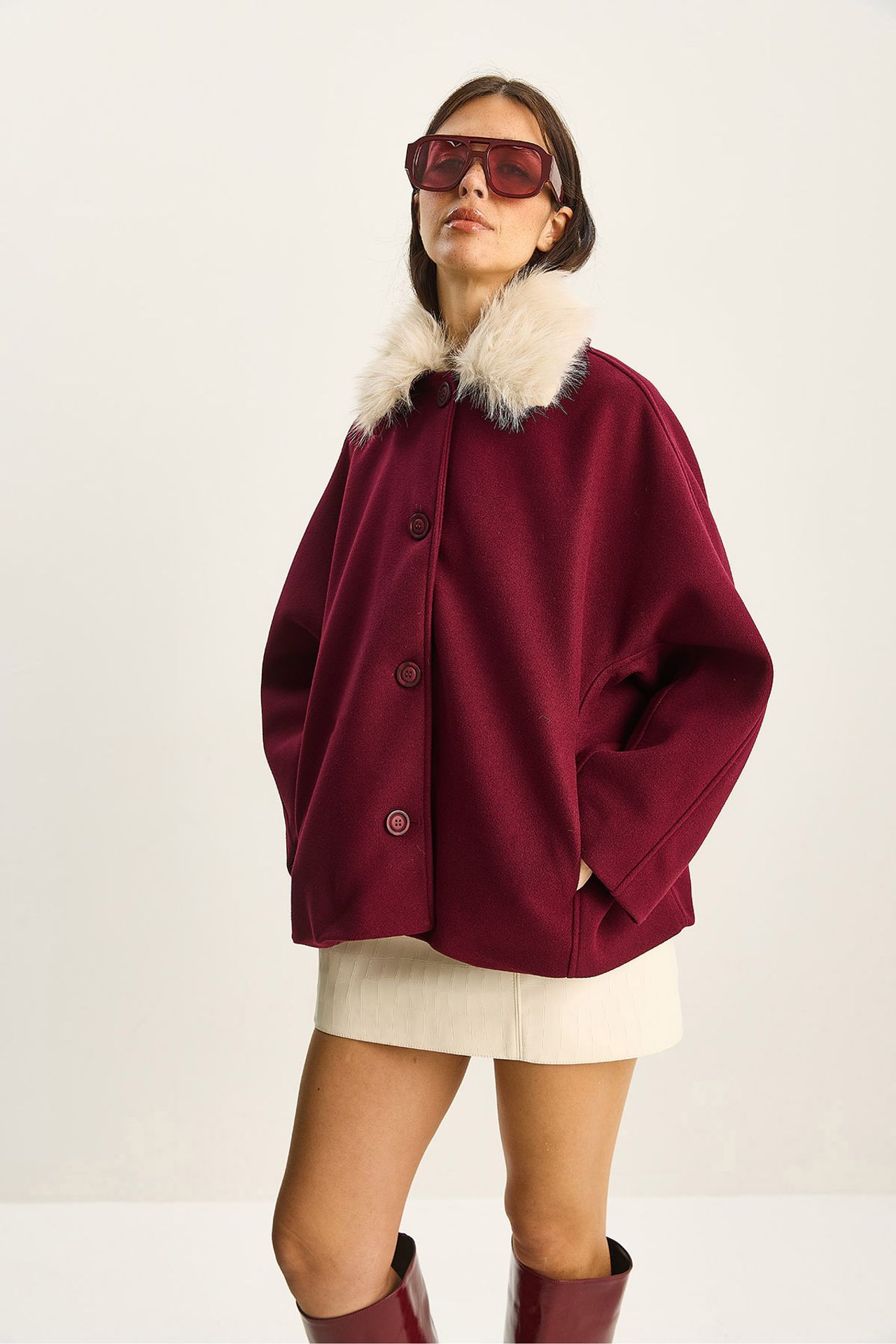 LUCCI Oversized Plush Coat with Fur Collar 5