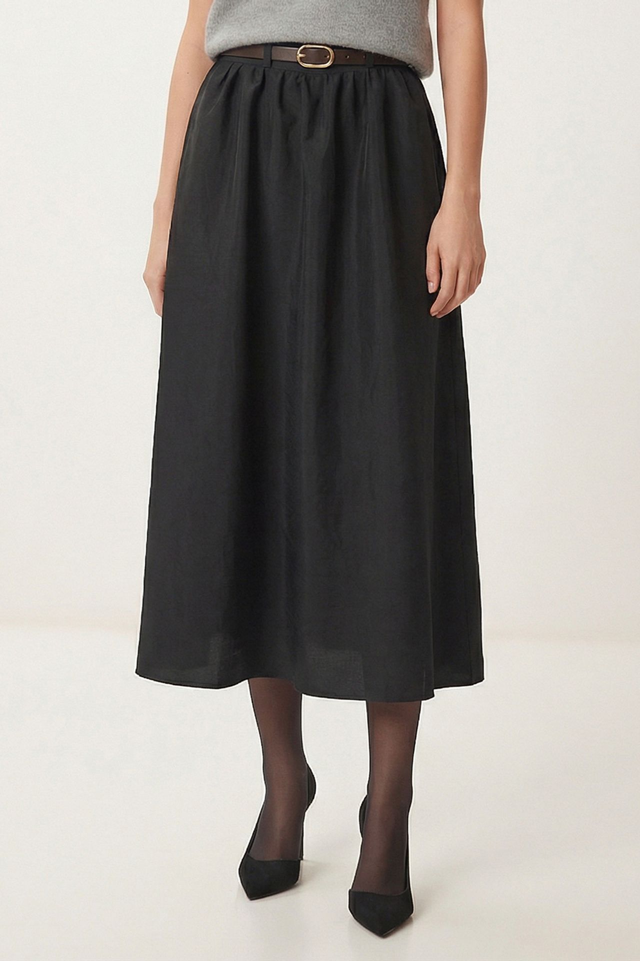 ISTANBUL High-Waist Belted Midi A-Line Skirt 3